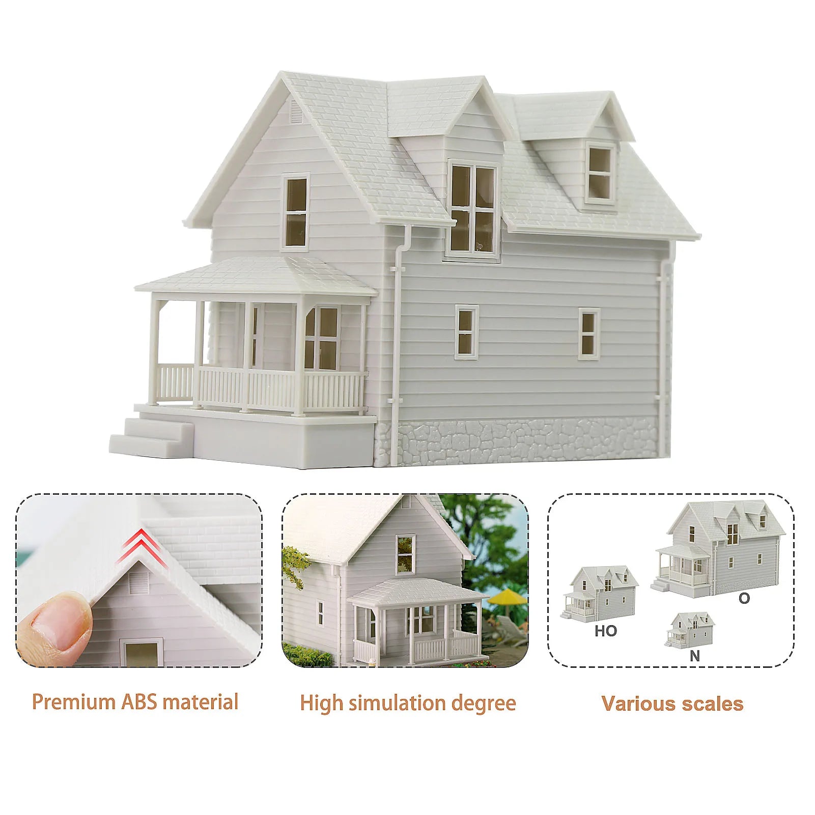 O HO N Scale Village House White Blank Architectural Buildings Unassembled