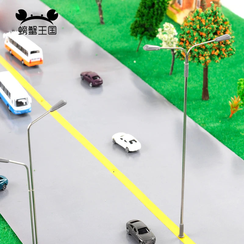 10Pcs LED Street Lights for Model Railway 100/200 Scale Double-Head Lamppost HO N Z Scale Diorama Layout Lighting