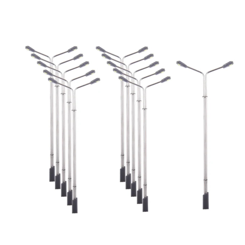 10Pcs LED Street Lights for Model Railway 100/200 Scale Double-Head Lamppost HO N Z Scale Diorama Layout Lighting