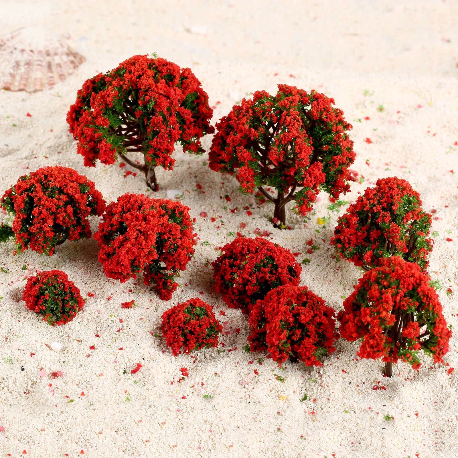 10pcs Model Trees Red Flower Train Trees Model Train Railways Architecture Scenery Diorama Tree Model Railroad Scenery Landscape