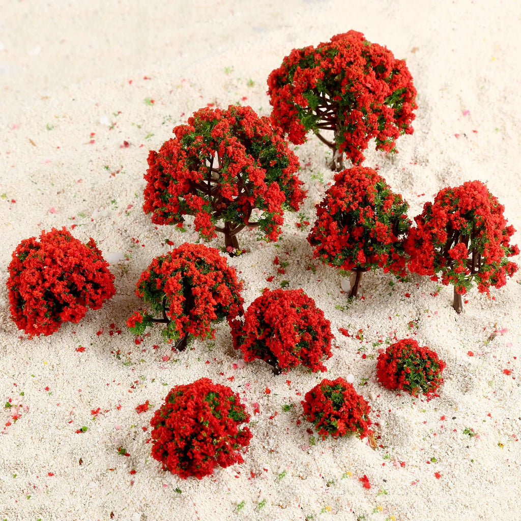 10pcs Model Trees Red Flower Train Trees Model Train Railways Architecture Scenery Diorama Tree Model Railroad Scenery Landscape