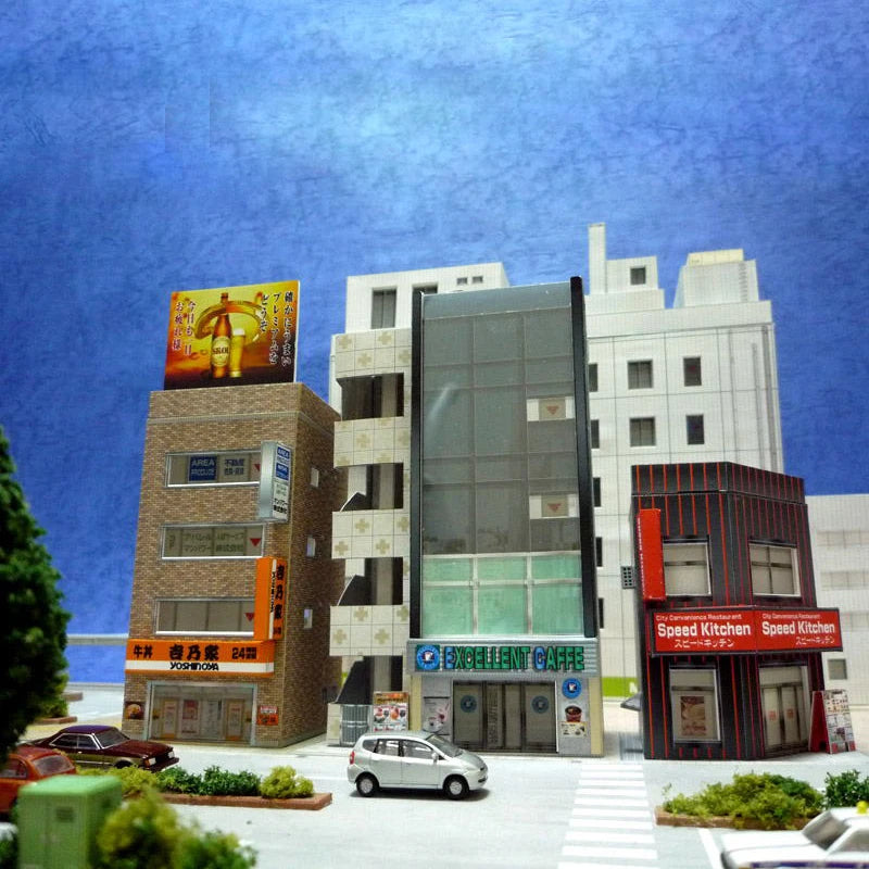 1:150 N-Scale Buildings 3D Paper Model Scene DIY  3 restaurant buildings