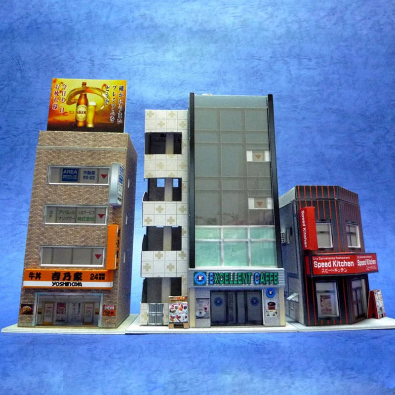 1:150 N-Scale Buildings 3D Paper Model Scene DIY  3 restaurant buildings