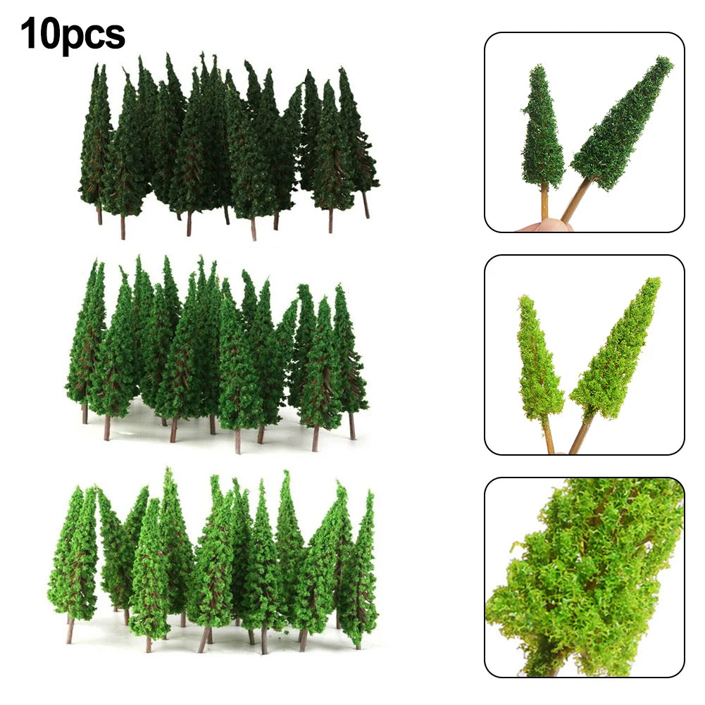 10pcs Pine Trees Model Trees 65mm 3 Different Greens For N / OO Gauge Railway Railroad Layout Scenery Decoration