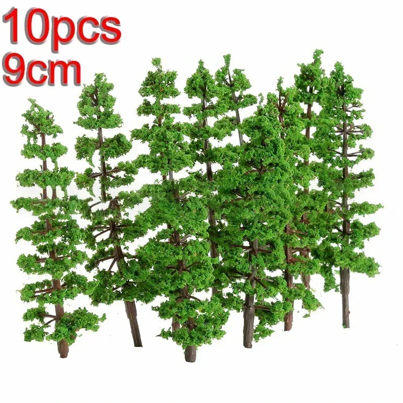 10Pcs Trees Model Green For Scale Railway Layout 9CM Miniature Sandtable Model Scenery DIY For Scene Decoration