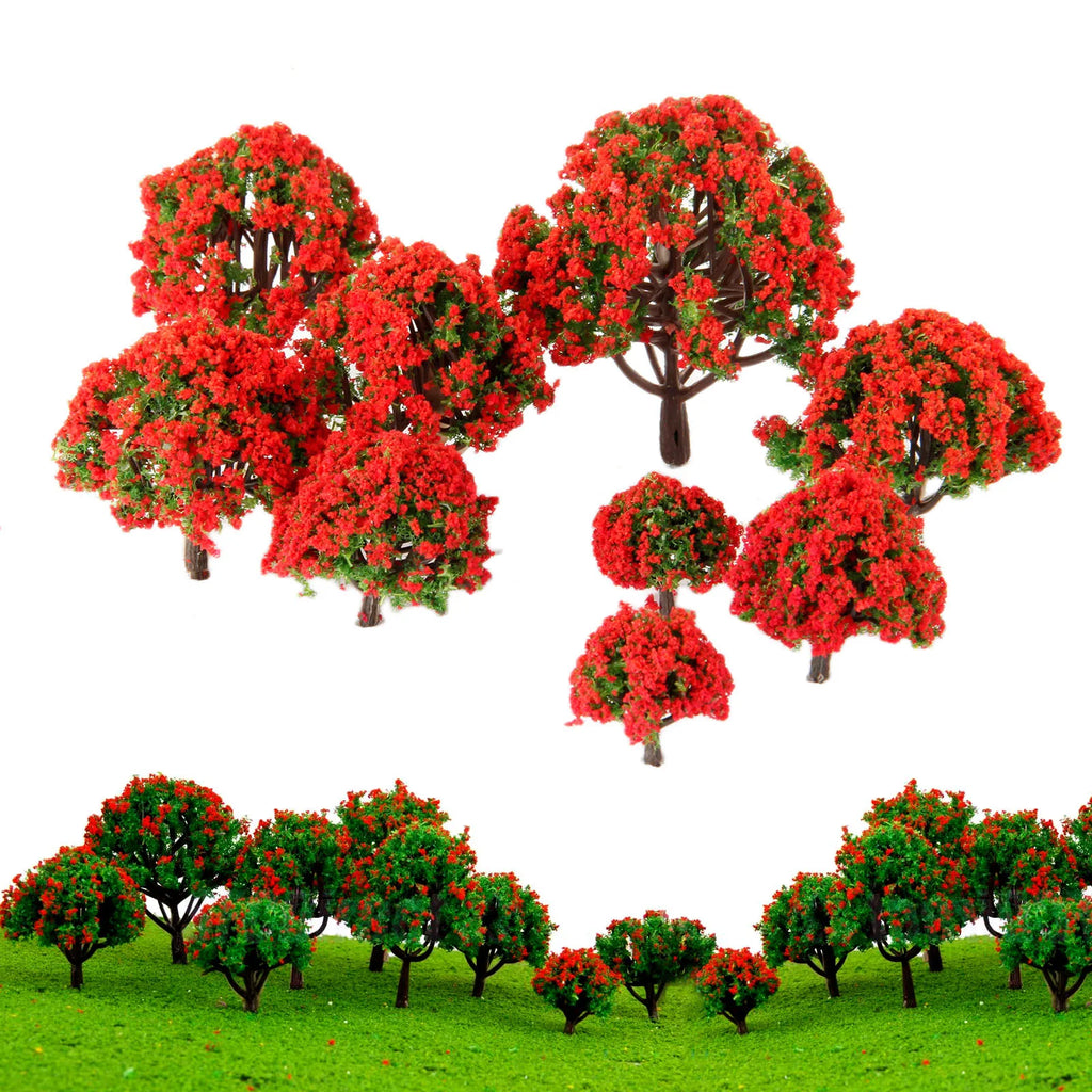 10pcs Model Trees Red Flower Train Trees Model Train Railways Architecture Scenery Diorama Tree Model Railroad Scenery Landscape