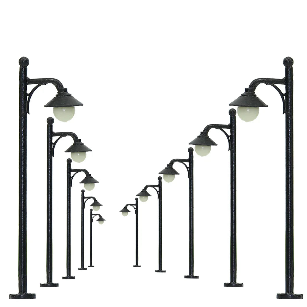 Evemodel 10pcs Model Railway 1:160 Lamp Post Street Lights N Scale Warm LEDs 1.85In