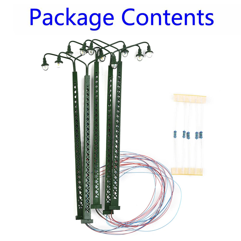 5pcs Model Railway Lamp Lattice Mast Light HO 1:87 Scale LED Street Light Train Layout  Scenery