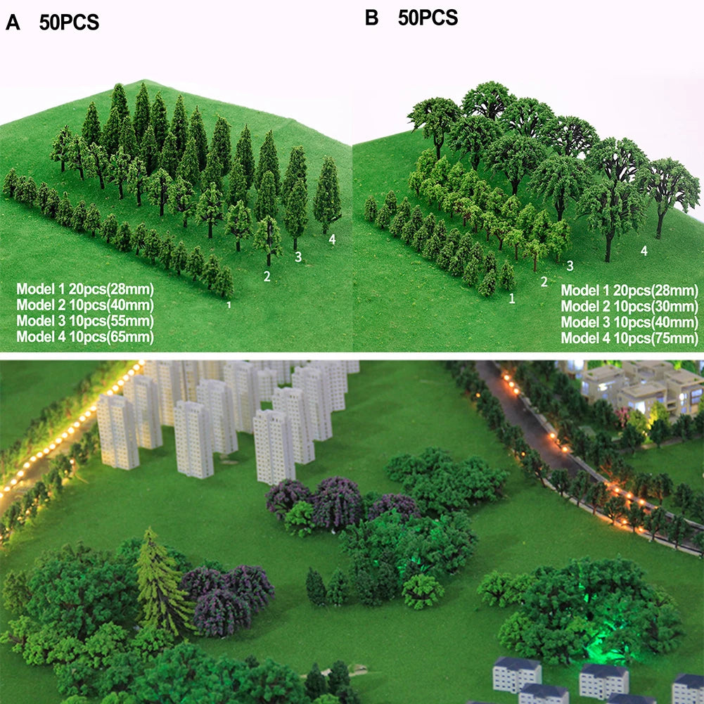 50-PCS Miniature Trees for Model Train Layout Scenery and Landscapes