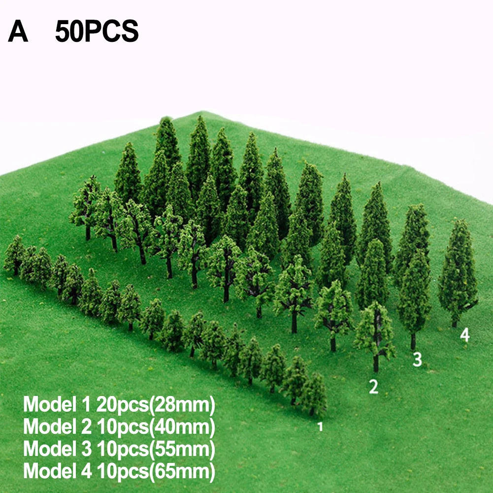 50-PCS Miniature Trees for Model Train Layout Scenery and Landscapes