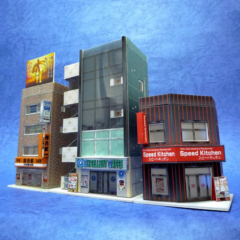 1:150 N-Scale Buildings 3D Paper Model Scene DIY  3 restaurant buildings