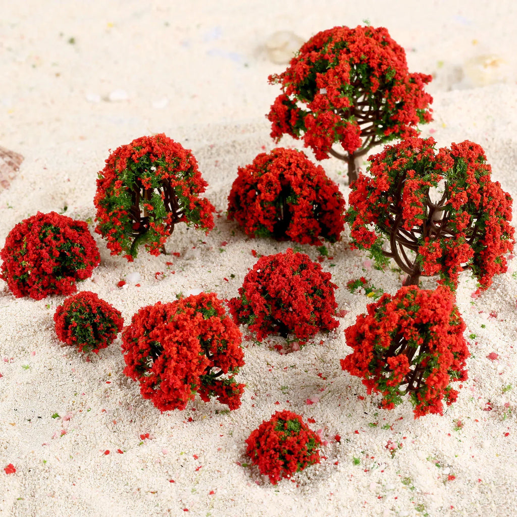 10pcs Model Trees Red Flower Train Trees Model Train Railways Architecture Scenery Diorama Tree Model Railroad Scenery Landscape
