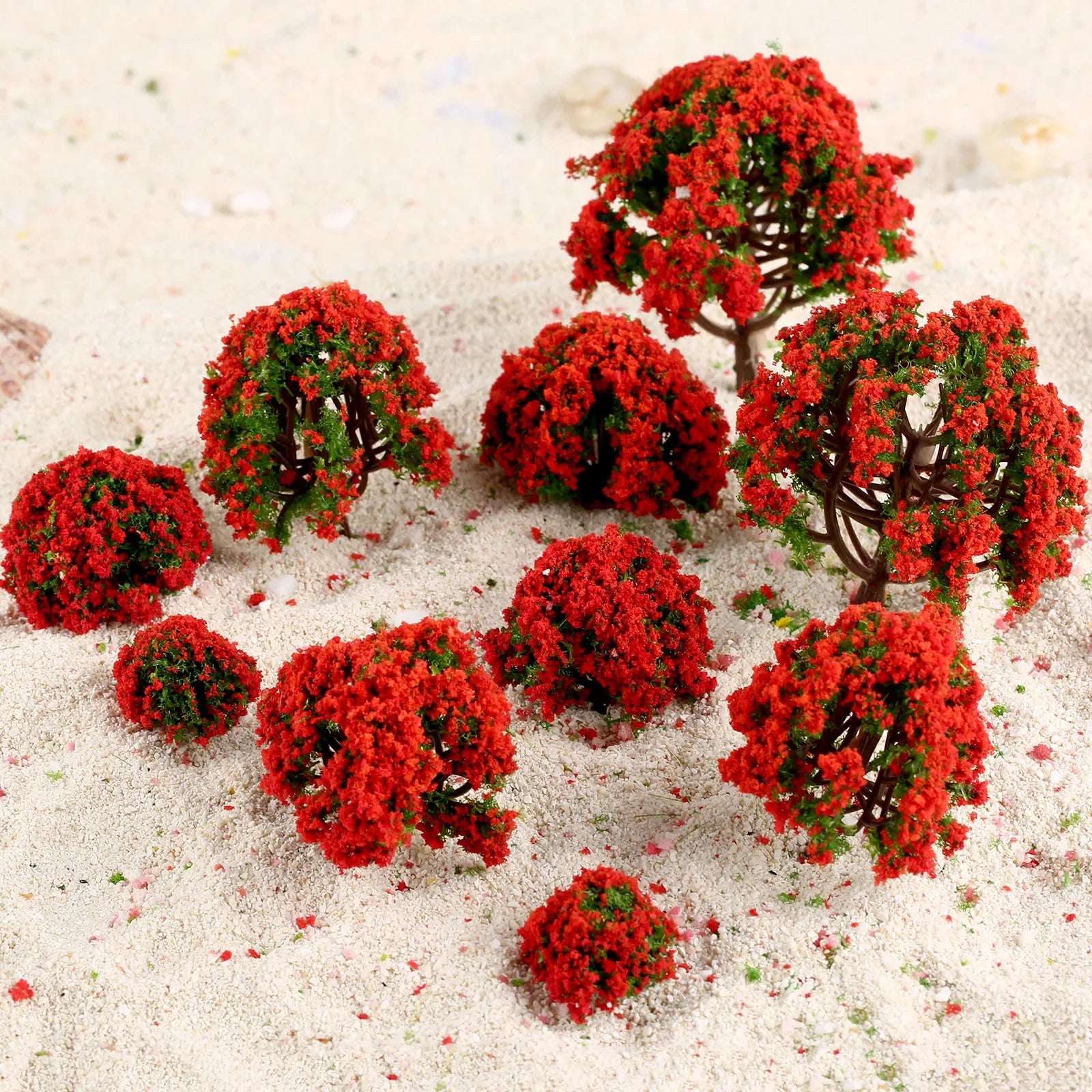 10pcs Model Trees Red Flower Train Trees Model Train Railways Architecture Scenery Diorama Tree Model Railroad Scenery Landscape