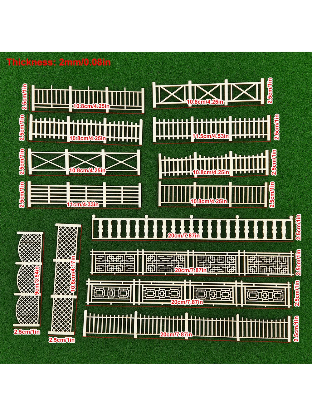 4-Piece Wooden Garden Fence Model Railway Landscaping