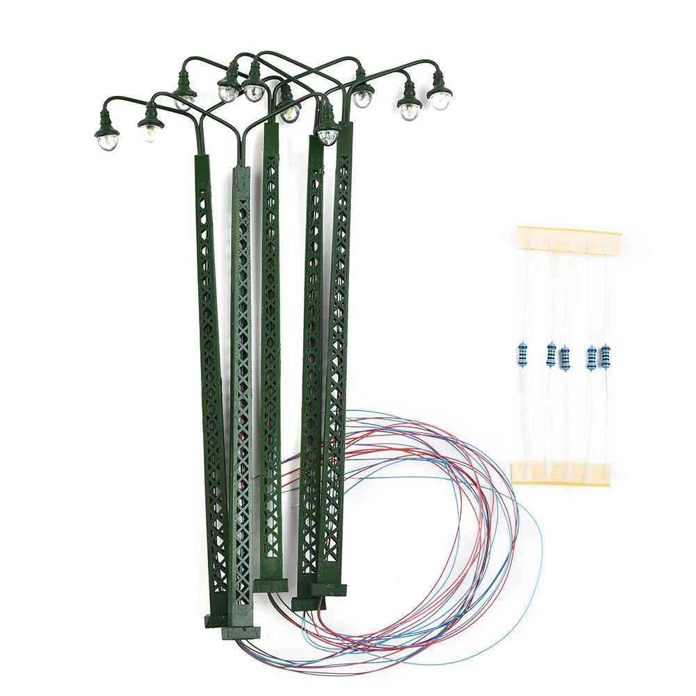5pcs Model Railway Lamp Lattice Mast Light HO 1:87 Scale LED Street Light Train Layout  Scenery
