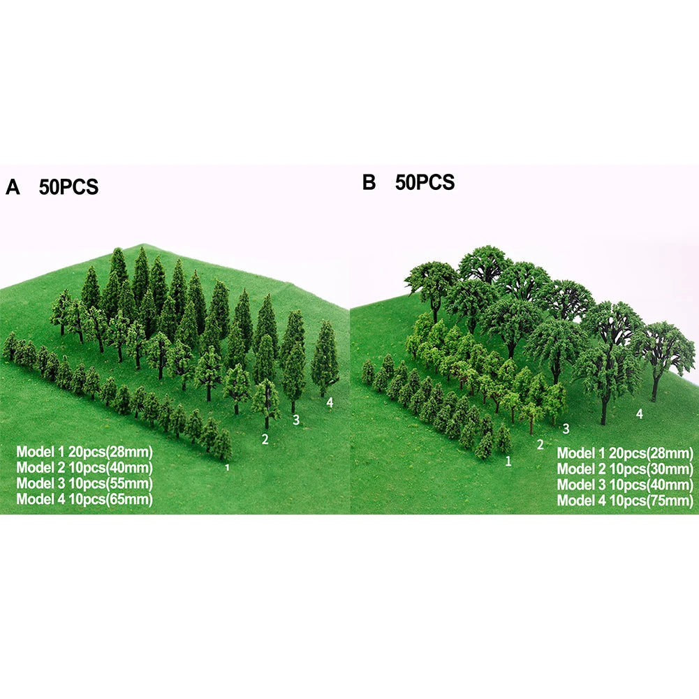 50-PCS Miniature Trees for Model Train Layout Scenery and Landscapes