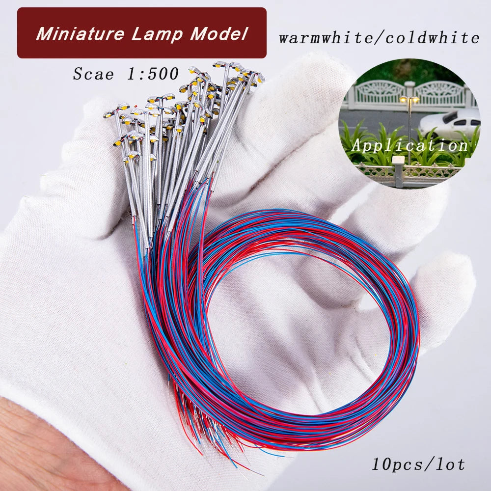 10pcs 1:500 Railway Train Lamp Model 3V Led Double-head Metal Light warm white Architecture Building Layout Scenery