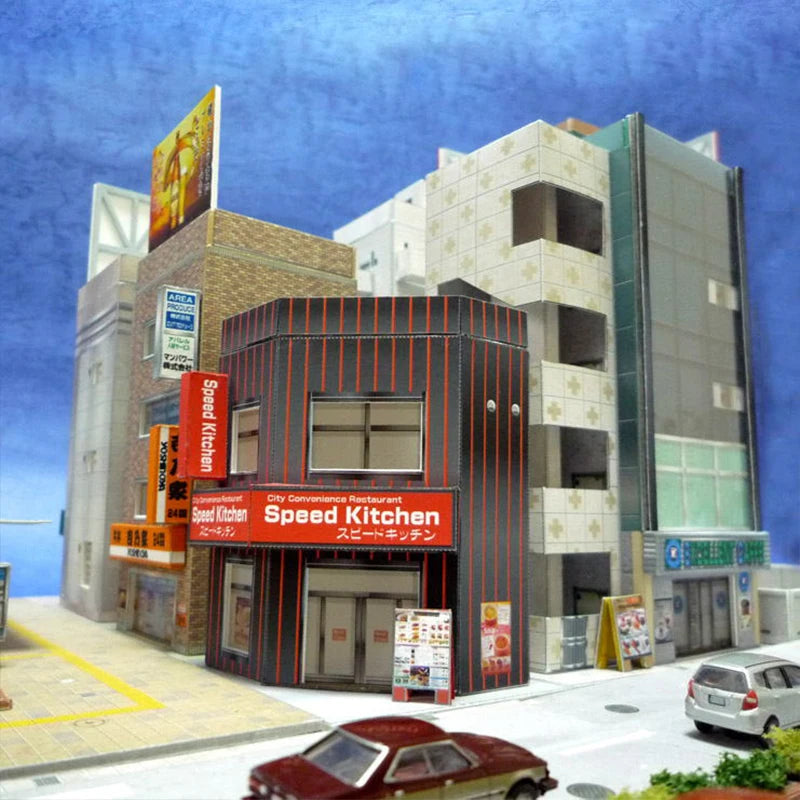 1:150 N-Scale Buildings 3D Paper Model Scene DIY  3 restaurant buildings