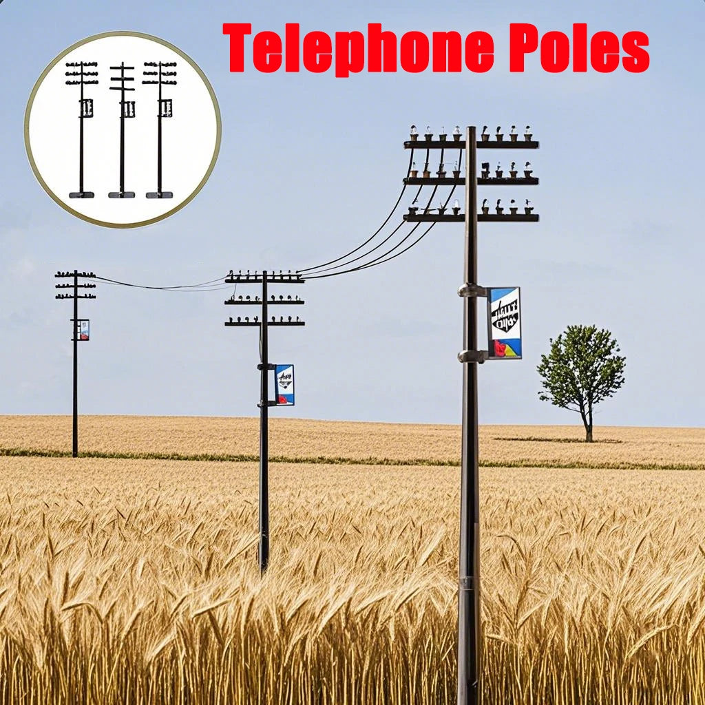 3Pcs Model Telephone Poles 1:42/1:87/1:100 Electric Line Model Kit For Railway Train Layout Scenery