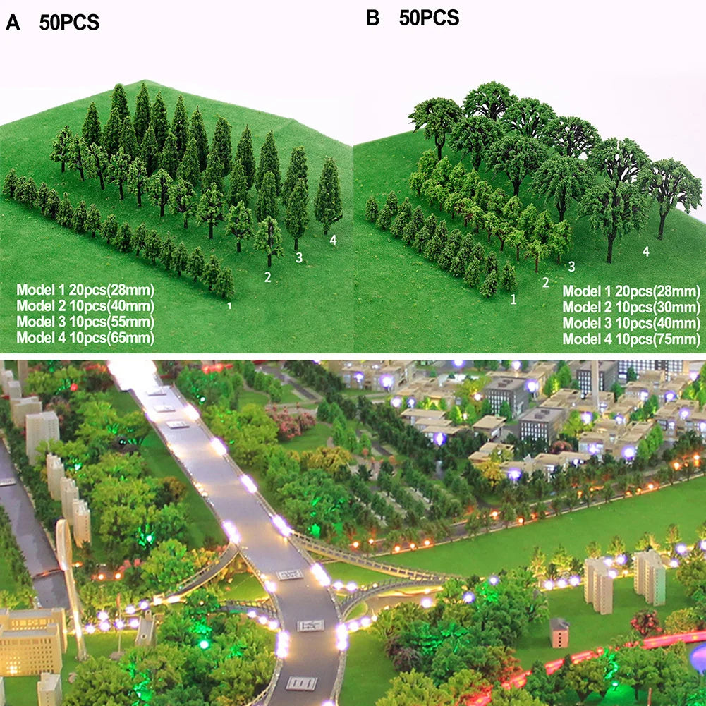 50-PCS Miniature Trees for Model Train Layout Scenery and Landscapes