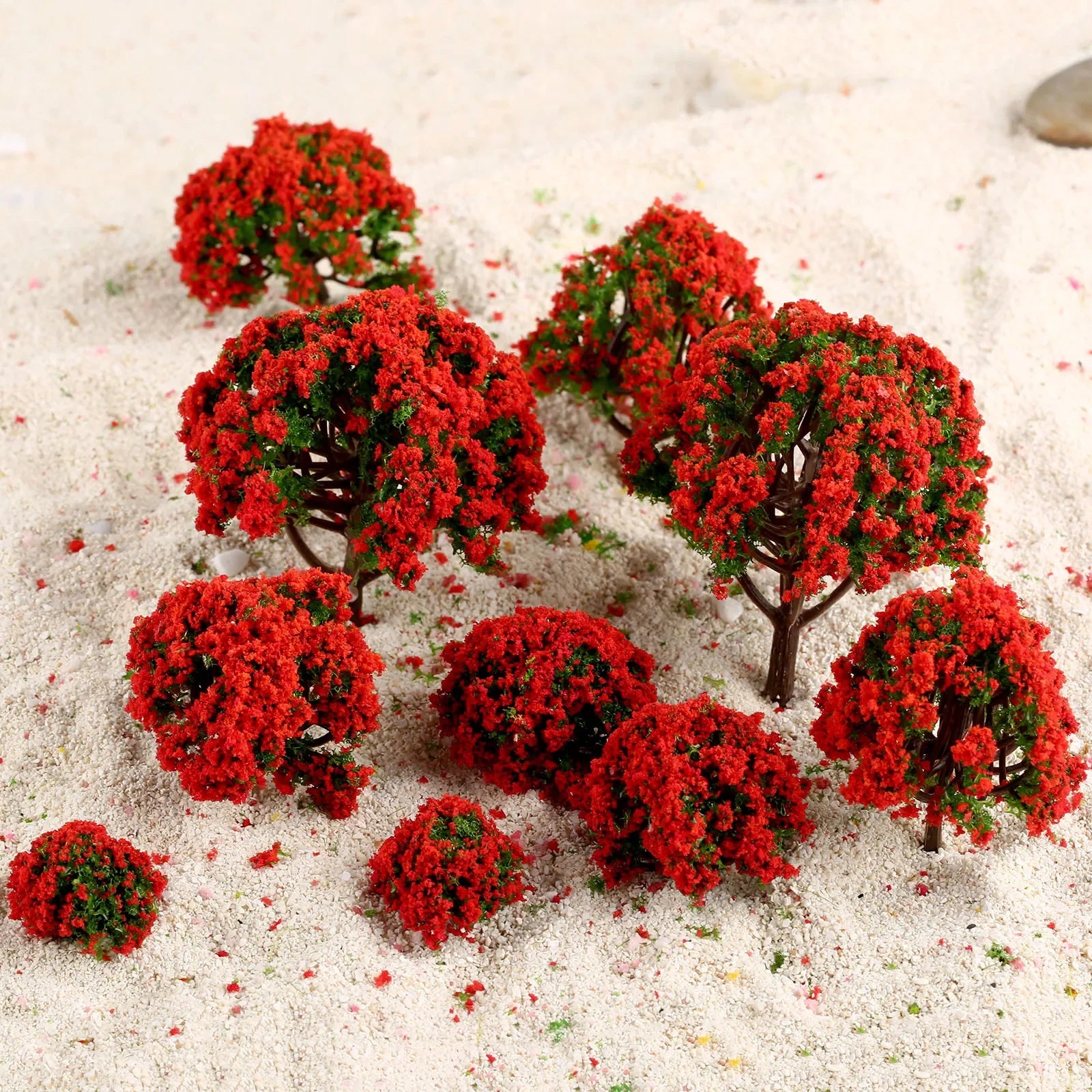 10pcs Model Trees Red Flower Train Trees Model Train Railways Architecture Scenery Diorama Tree Model Railroad Scenery Landscape