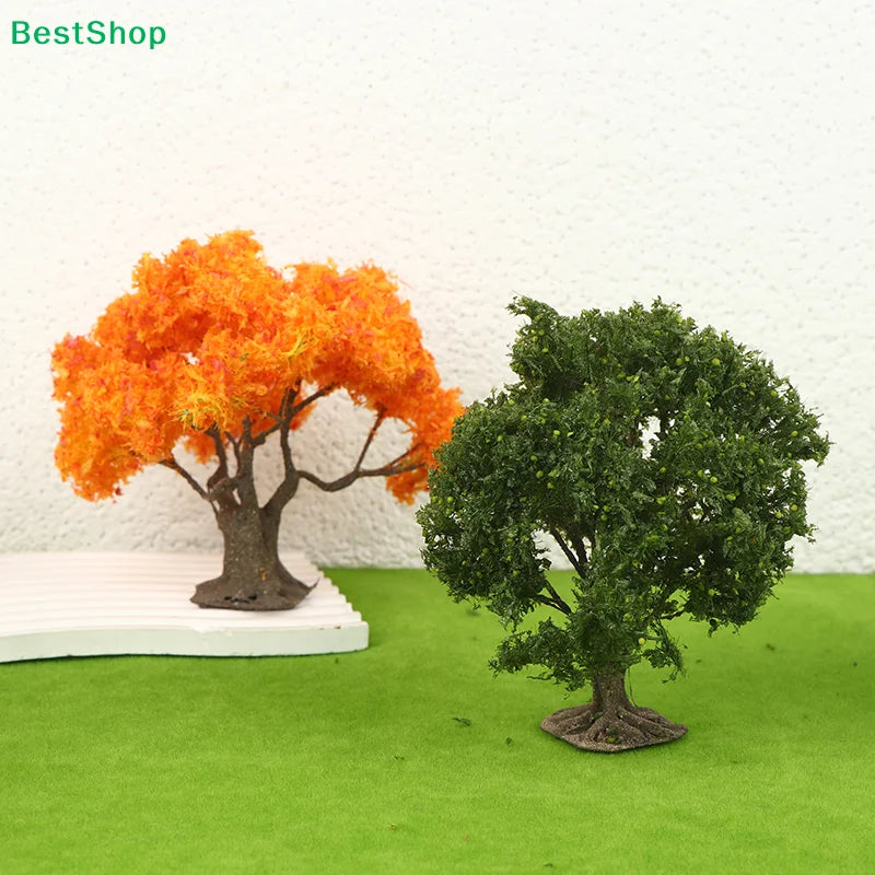 12/15cm Miniature Model Trees - Orange & Green Scenery Trees for Model Railway Layouts