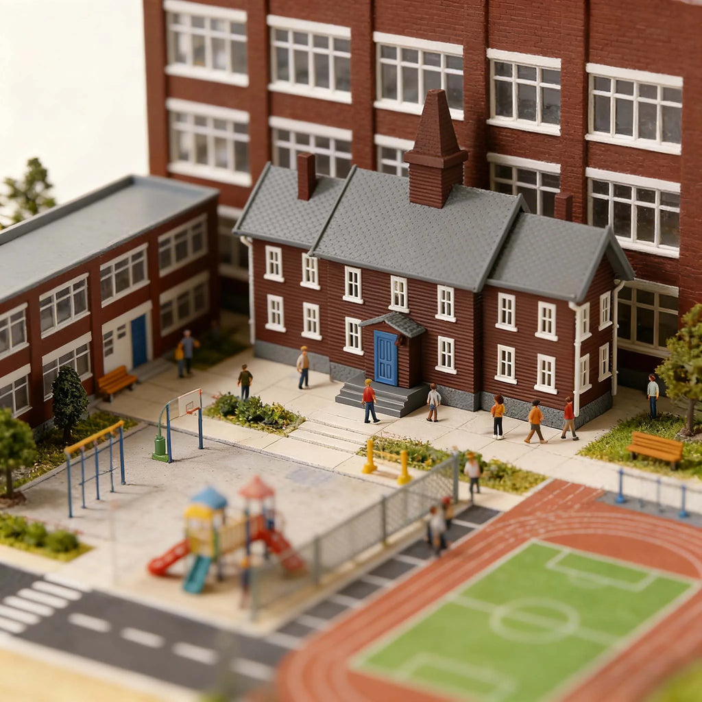 N Scale 1:160 Pre-built Painted School Building Kit Two-story