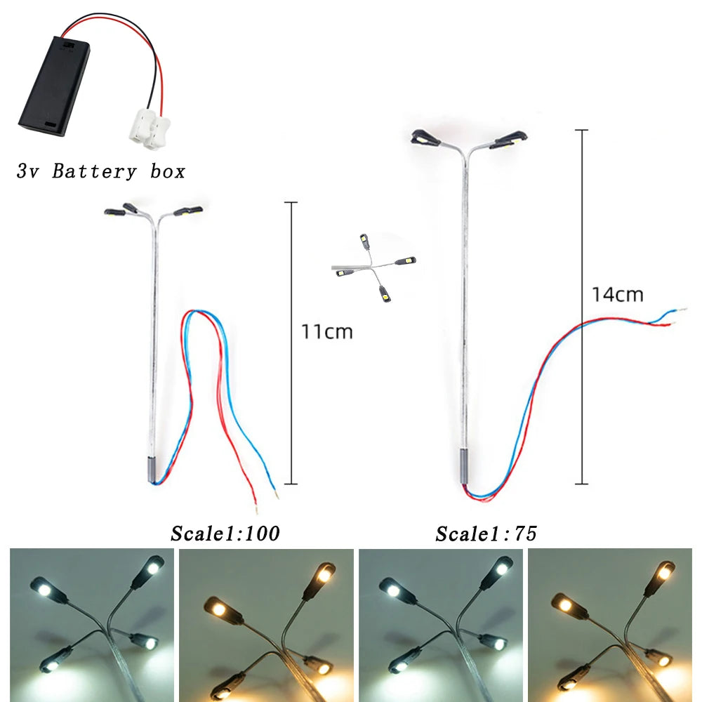 3V 1:75 1:100 Railway Train Micro Led Lamp 4-Head Lighting Diorama-light with Battery Box Set DIY Modeling Kits for Model Railways