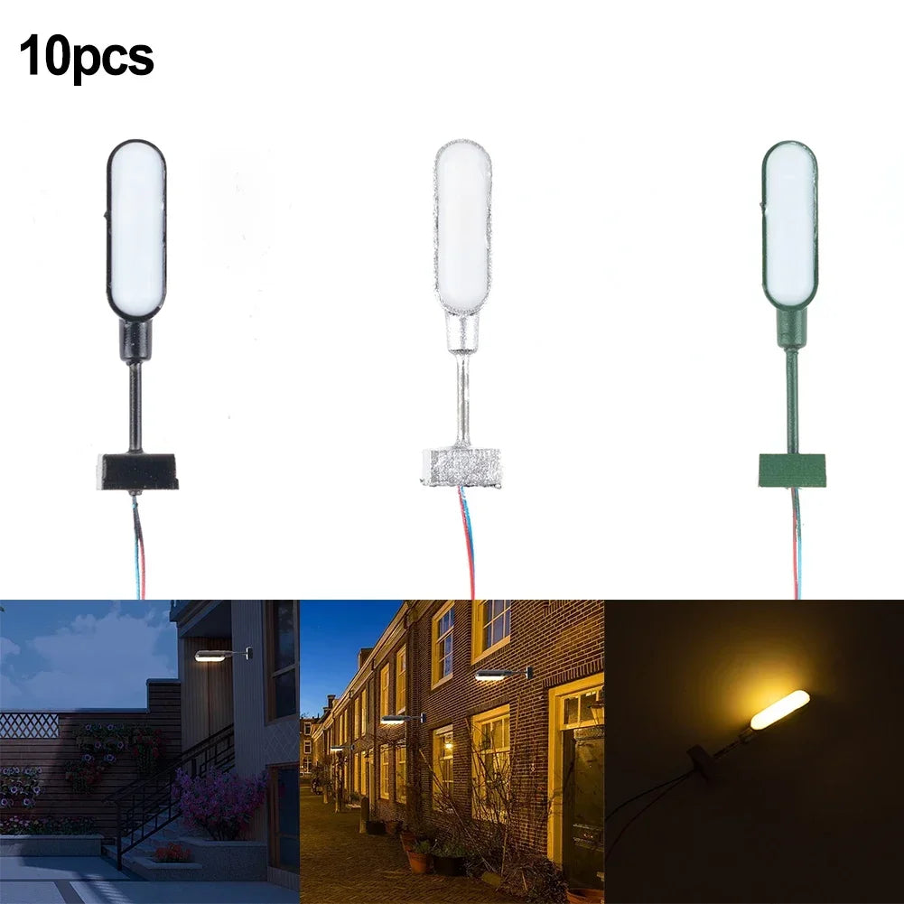 10pc Lamps Model Railway Lights Lattice Mast Light Track N Kit Platform Light LED 28mm Series Resistors For Connection To 12-16V