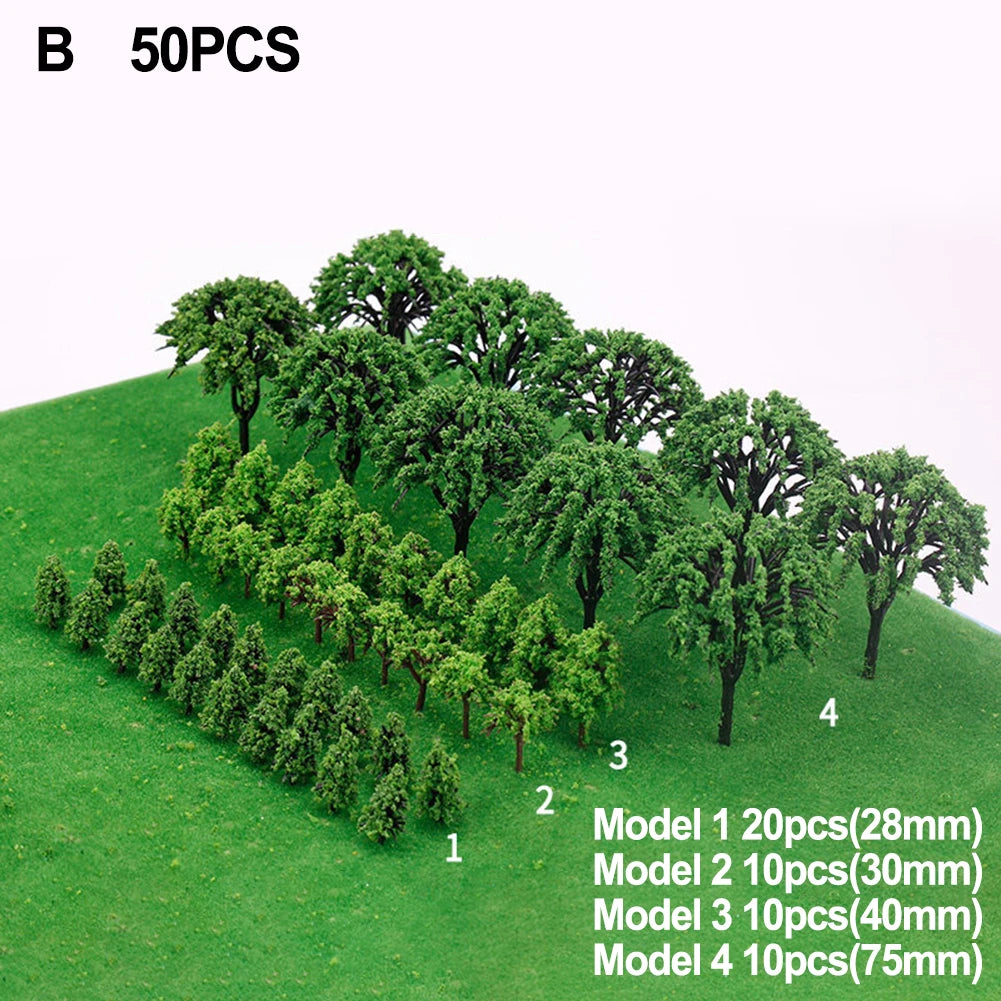50-PCS Miniature Trees for Model Train Layout Scenery and Landscapes