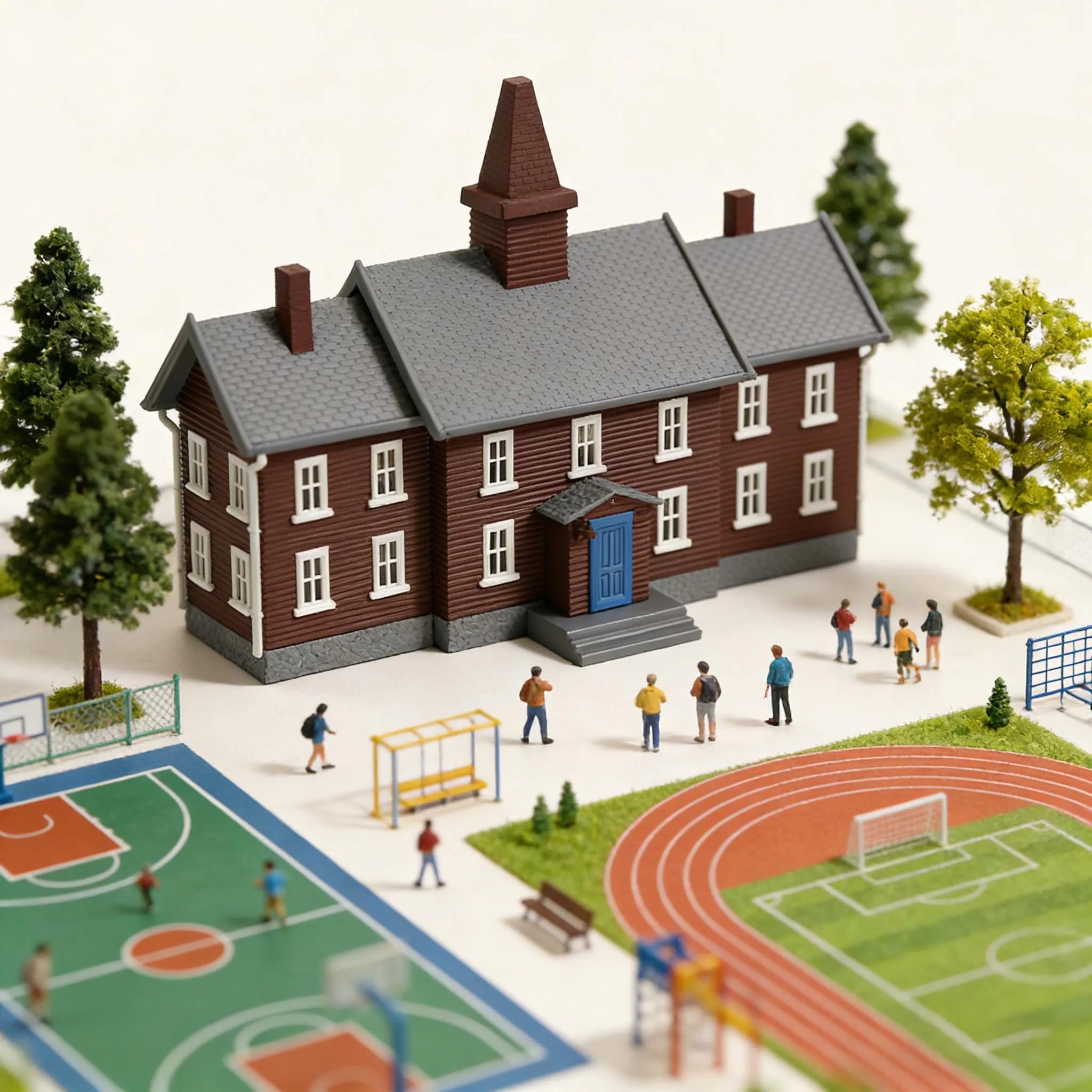 N Scale 1:160 Pre-built Painted School Building Kit Two-story