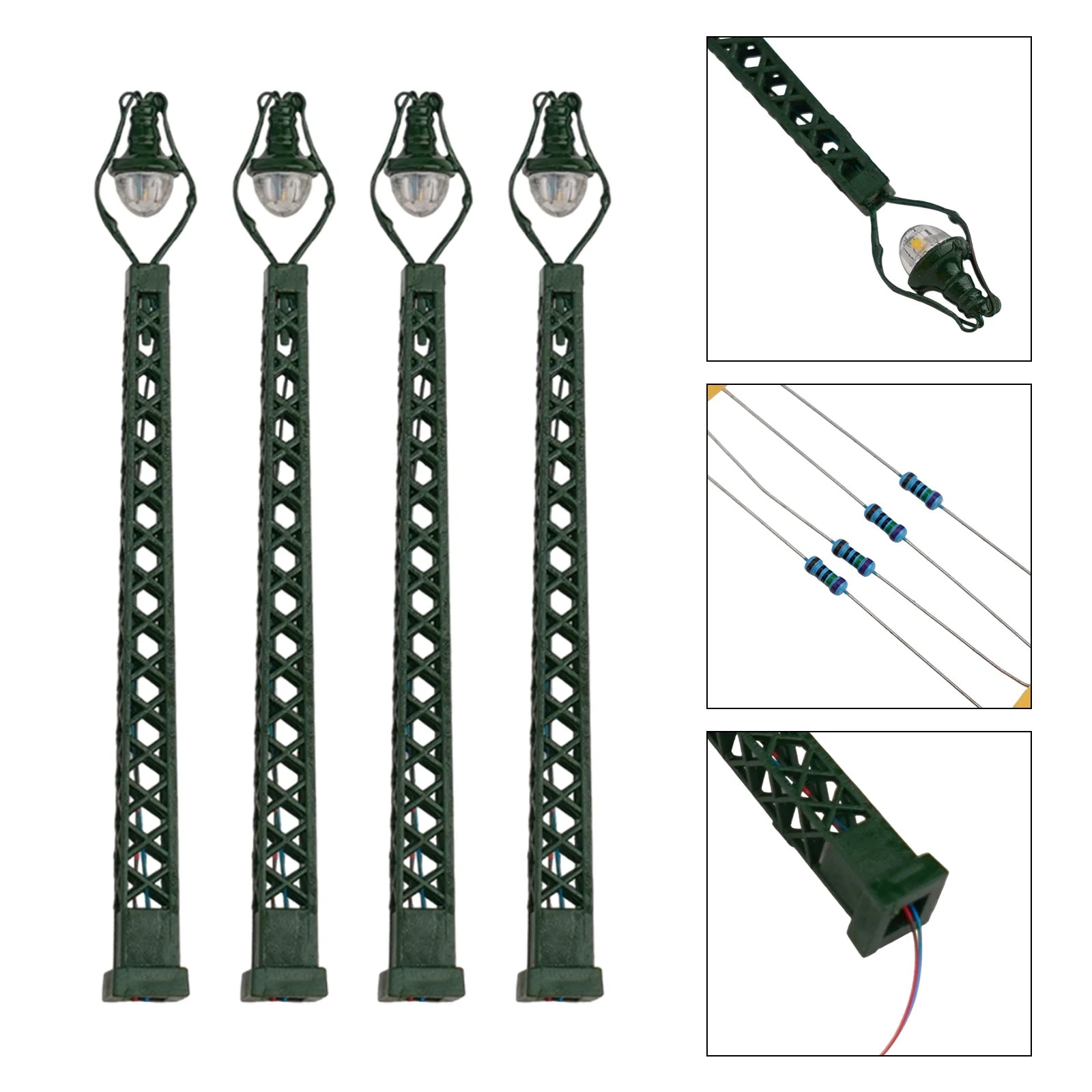 4-Pcs Model Railway Lights Lattice Mast Light Track N Light Layout 1:160 Landscape For DIY Landscapes For Railway