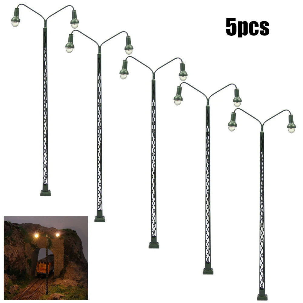 5pcs Model Railway Lamp Lattice Mast Light HO 1:87 Scale LED Street Light Train Layout  Scenery